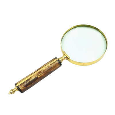 MFM Magnifying Glass with Brass Frame and Bone Handle, 3.5x Magnification, Personalizable with Engraving, Ideal Gift for Collectors, Gold and White/Cream, Dimensions 10 x 23 x 1.9 cm