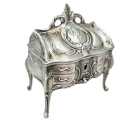 Metal Jewelry Box, Silver, Retro - 2056M