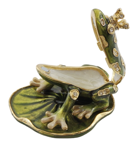 Exclusive, Richly Decorated Metal Box with Crystals - Frog - B0746-54
