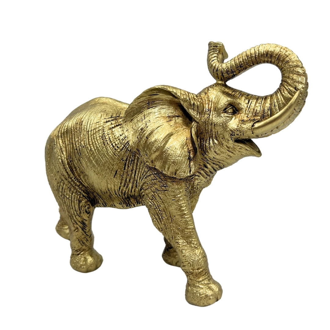 Gold Elephant with Raised Trunk – Little Elephant Decorative Figurine - 141FJZ