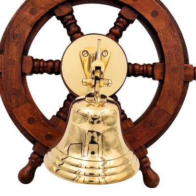 Brass Ship's Bell in a Steering Wheel – Nautical Decoration - NC2356A