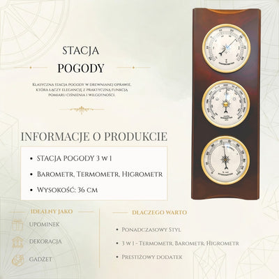 Elegant Weather Station – Barometer Thermometer Hygrometer 36cm Retro - YG336
