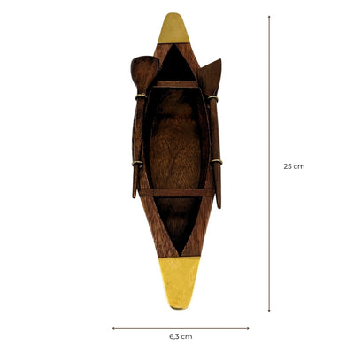 Elegant Wooden Boat Model 25 cm - Desk Decoration with Brass Elements - Ideal Gift for a Sailor with Engraving Personalization Option - Nautical and Retro Style