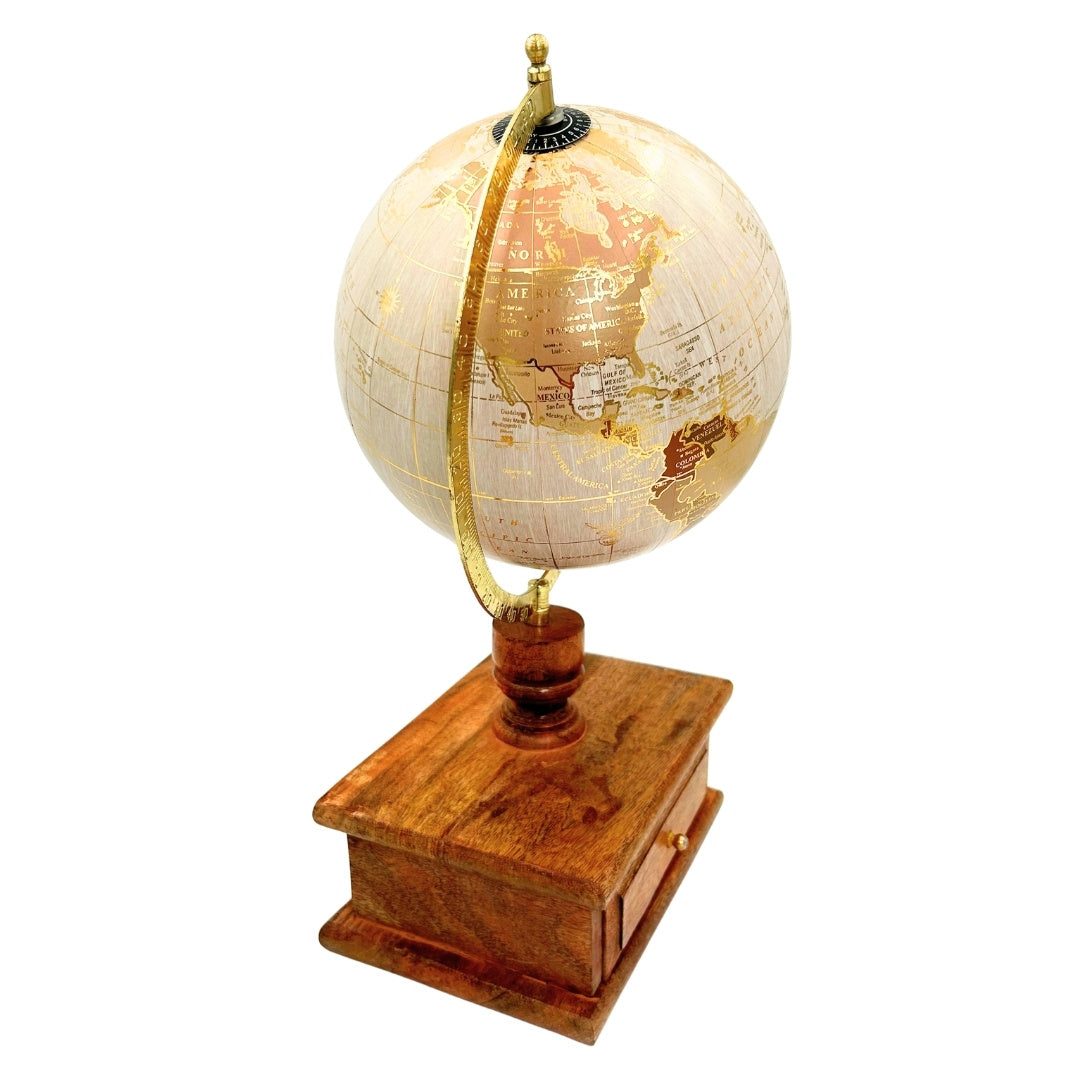 Elegant Vintage Desk Globe with Wooden Base and Drawer