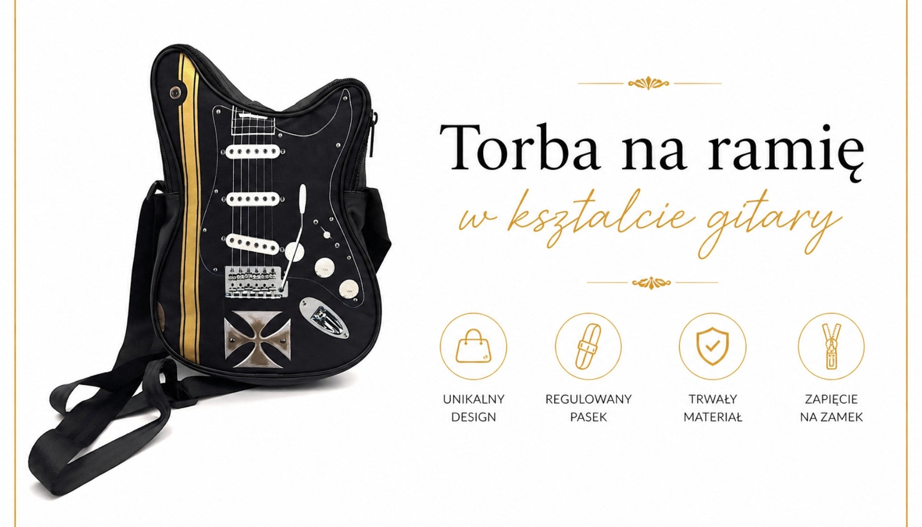 Guitar-Shaped Shoulder Bag with Maltese Cross – Gift for a Guitarist - RBG-005