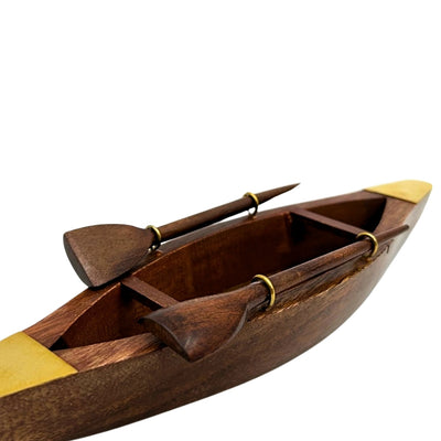 Elegant Wooden Boat Model 25 cm - Desk Decoration with Brass Elements - Ideal Gift for a Sailor with Engraving Personalization Option - Nautical and Retro Style