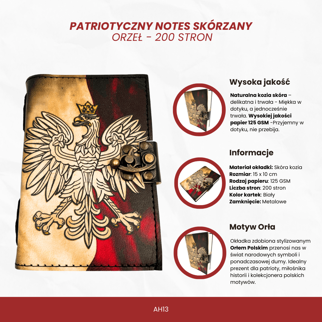 Leather Notebook Polish Eagle Patriotic Diary - 200 pages - AH13