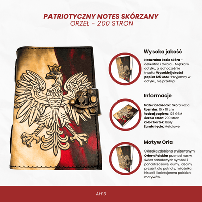 Leather Notebook Polish Eagle Patriotic Diary - 200 pages - AH13