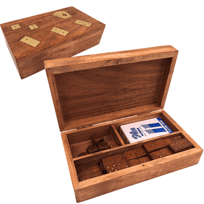 3-in-1 Game Set in a Wooden Box: Cards, Dominoes, Dice - DNU-011