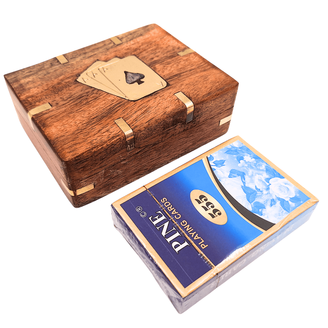 Deck of Cards in a Wooden Box with Brass Decorations - CS-005