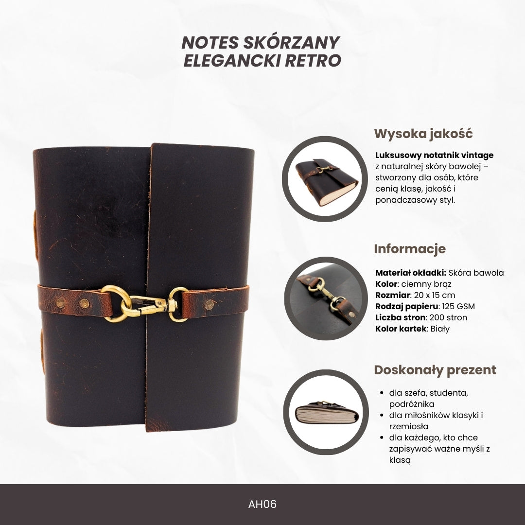 Elegant Retro Leather Notebook 200 Pages Vintage - AH06