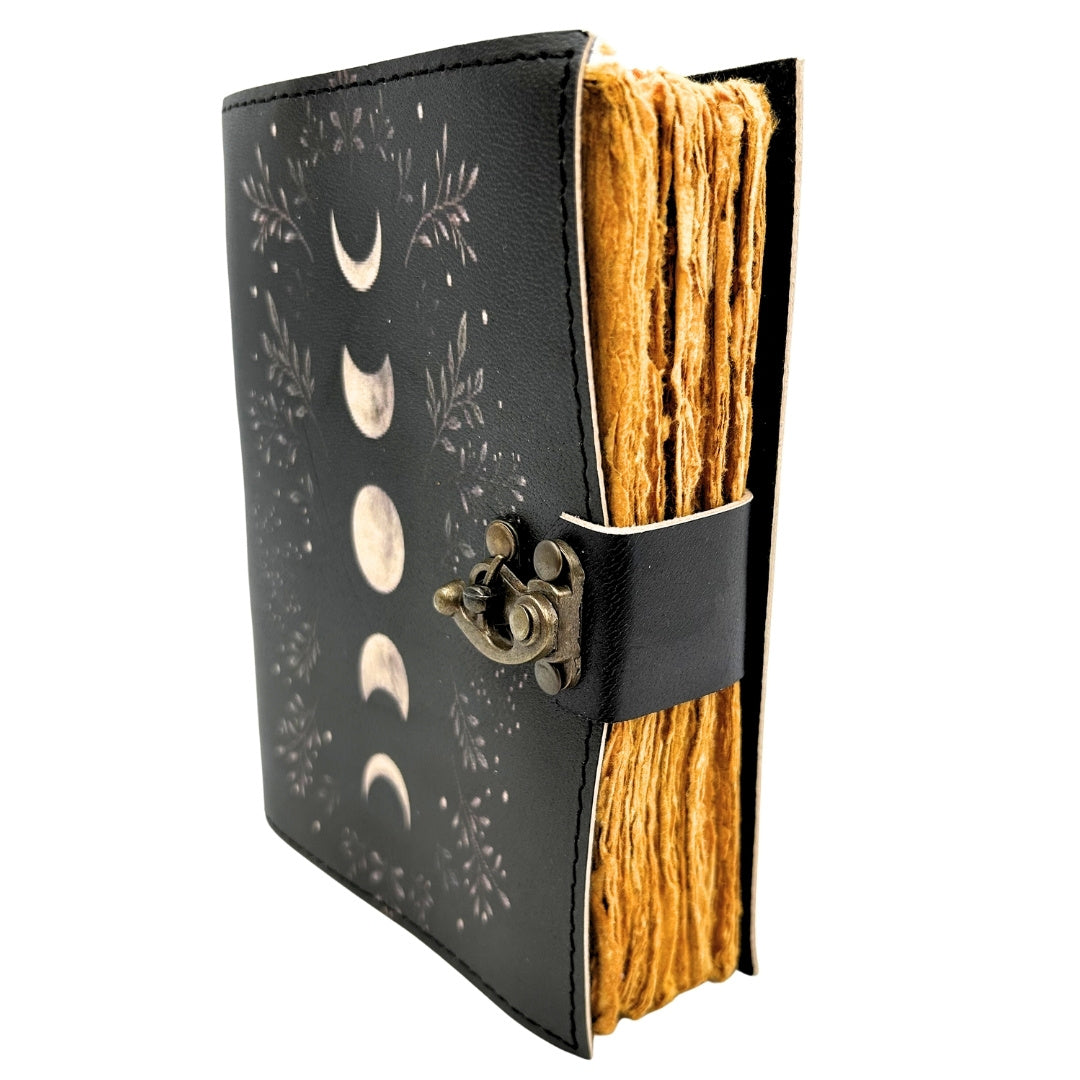 Retro Leather Notebook with Moon Phases – Goatskin, 200 Pages, 150 GSM Paper – H080