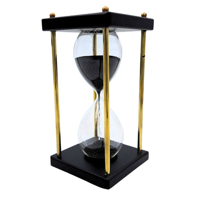 Brass-and-Wooden Hourglass 5 minutes – Black Sand – Elegant Retro Decoration - STRS