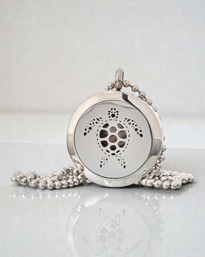 AromaTurtle – Aromatherapy Necklace with 25 mm Turtle Motif in Stainless Steel