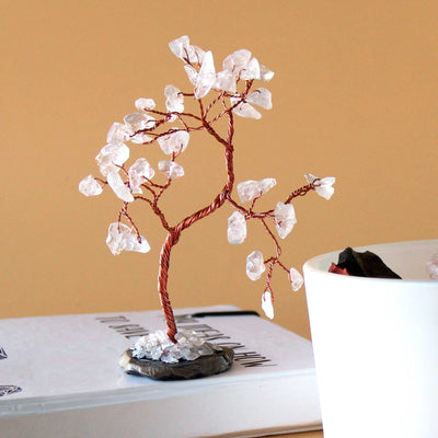 Crystal Tree with Rose Quartz on Black Agate Base