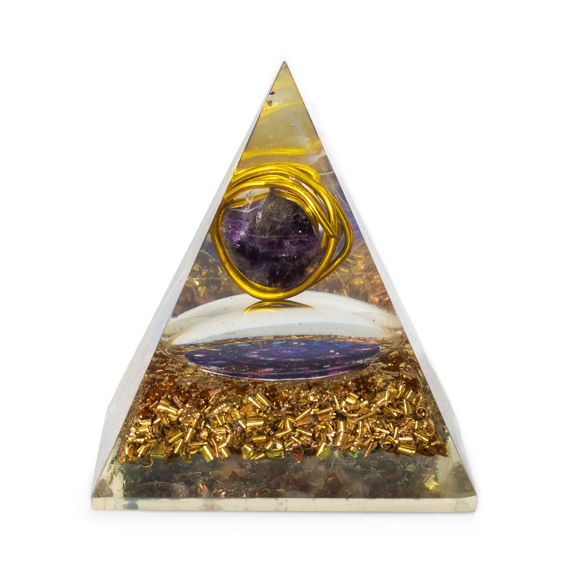Medium Orgonite Pyramid with Amethyst and Copper 7x6 cm