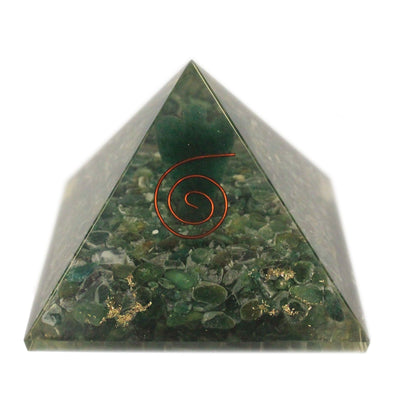 Magic Orgonite Pyramid 70 mm - Angel with Esoteric Objects, Greenish Interior, and Hand Finish