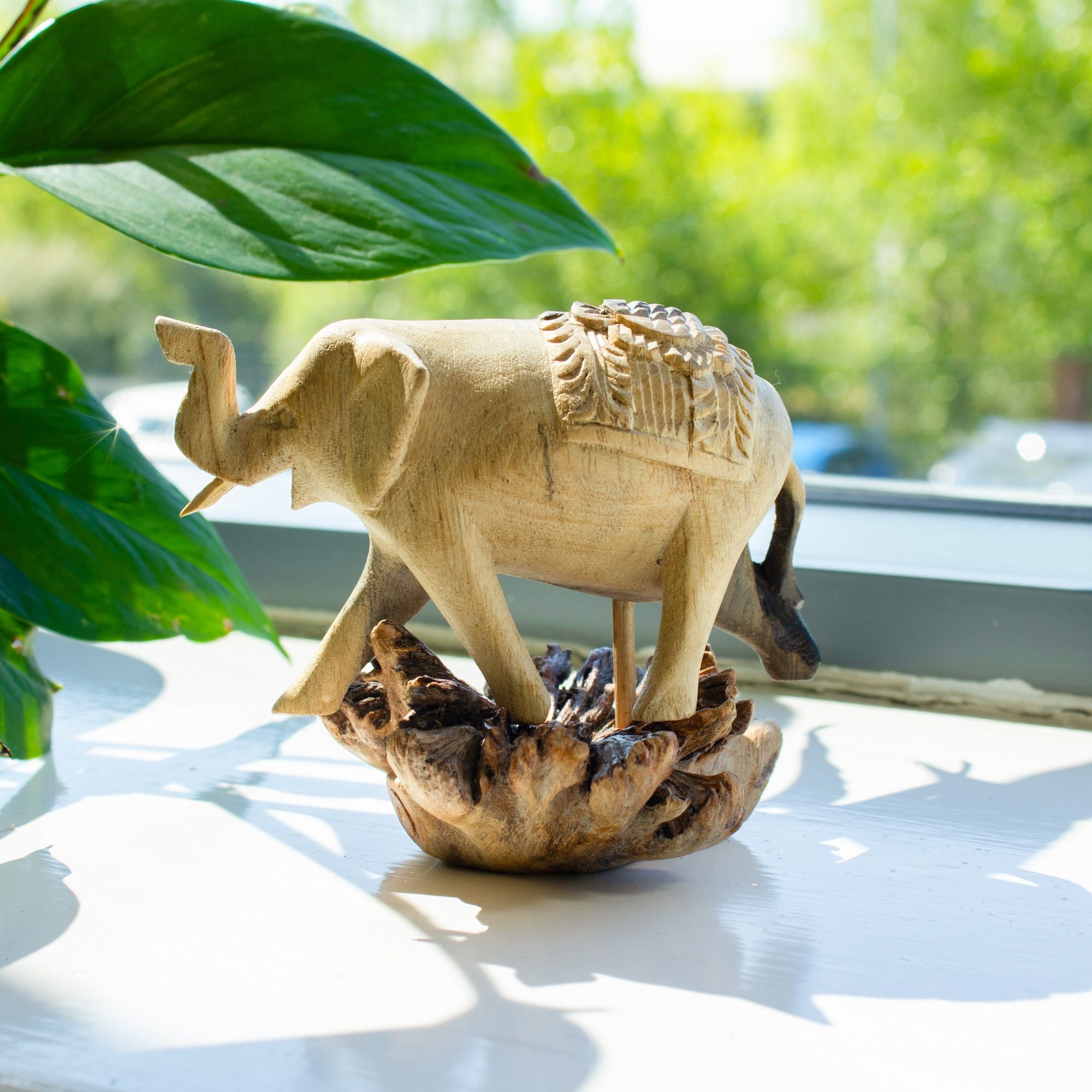 Hand-Carved Elephant Figurine from Parasitic Wood