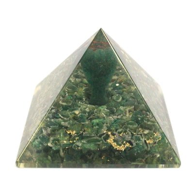 Magic Orgonite Pyramid 70 mm - Angel with Esoteric Objects, Greenish Interior, and Hand Finish