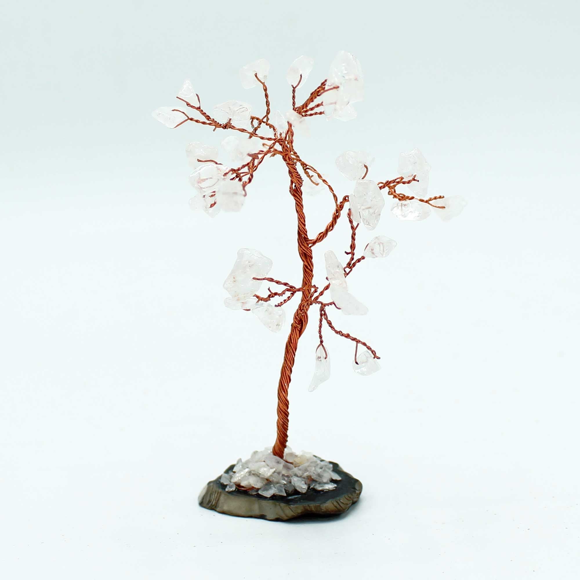 Crystal Tree with Rose Quartz on Black Agate Base