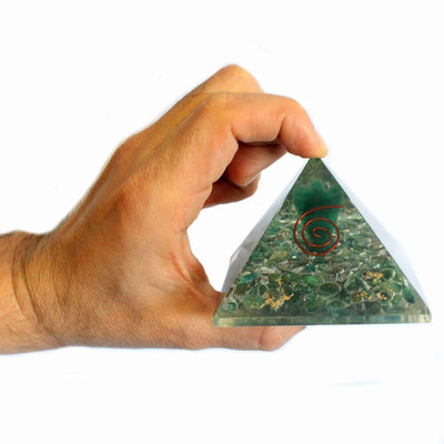Magic Orgonite Pyramid 70 mm - Angel with Esoteric Objects, Greenish Interior, and Hand Finish