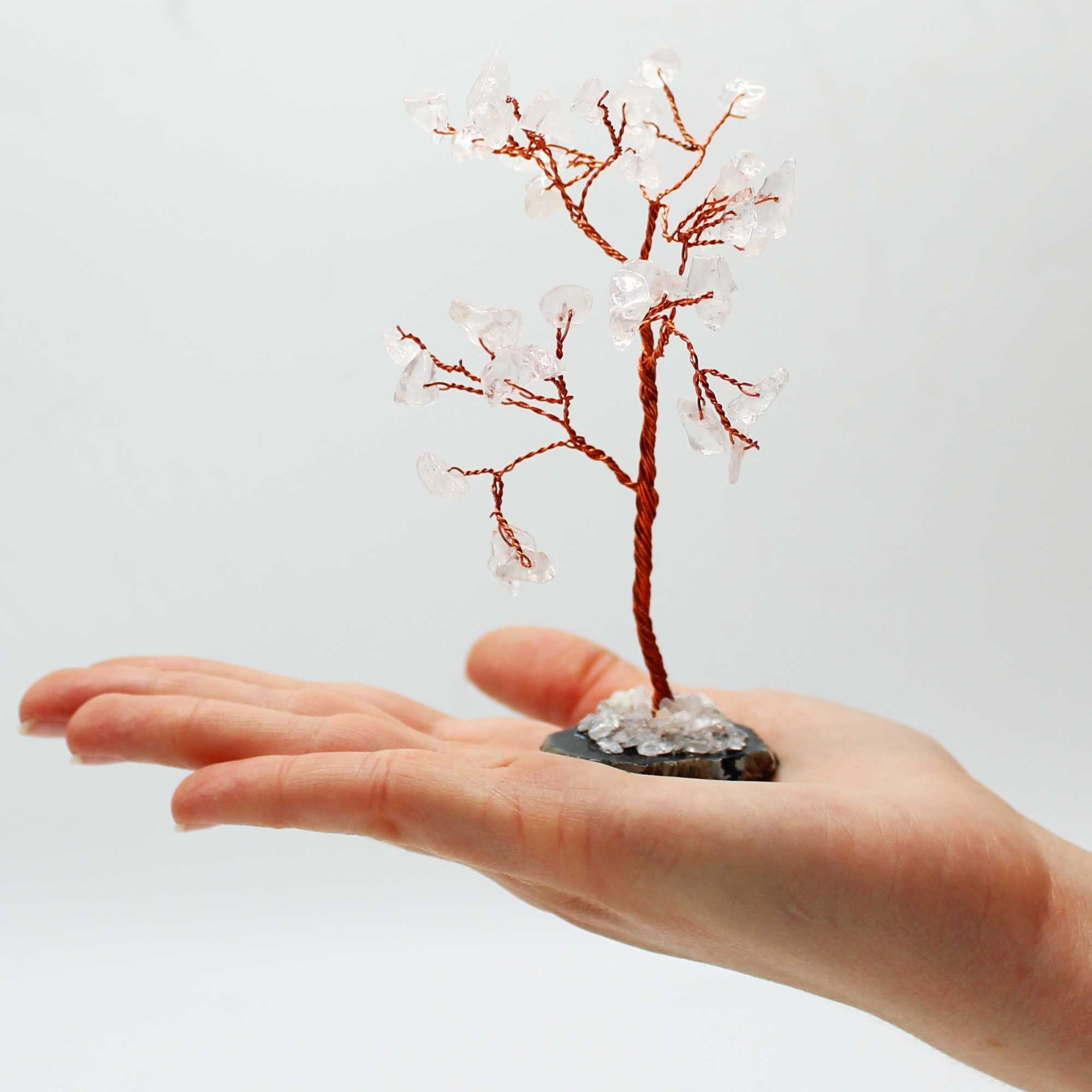 Crystal Tree with Rose Quartz on Black Agate Base