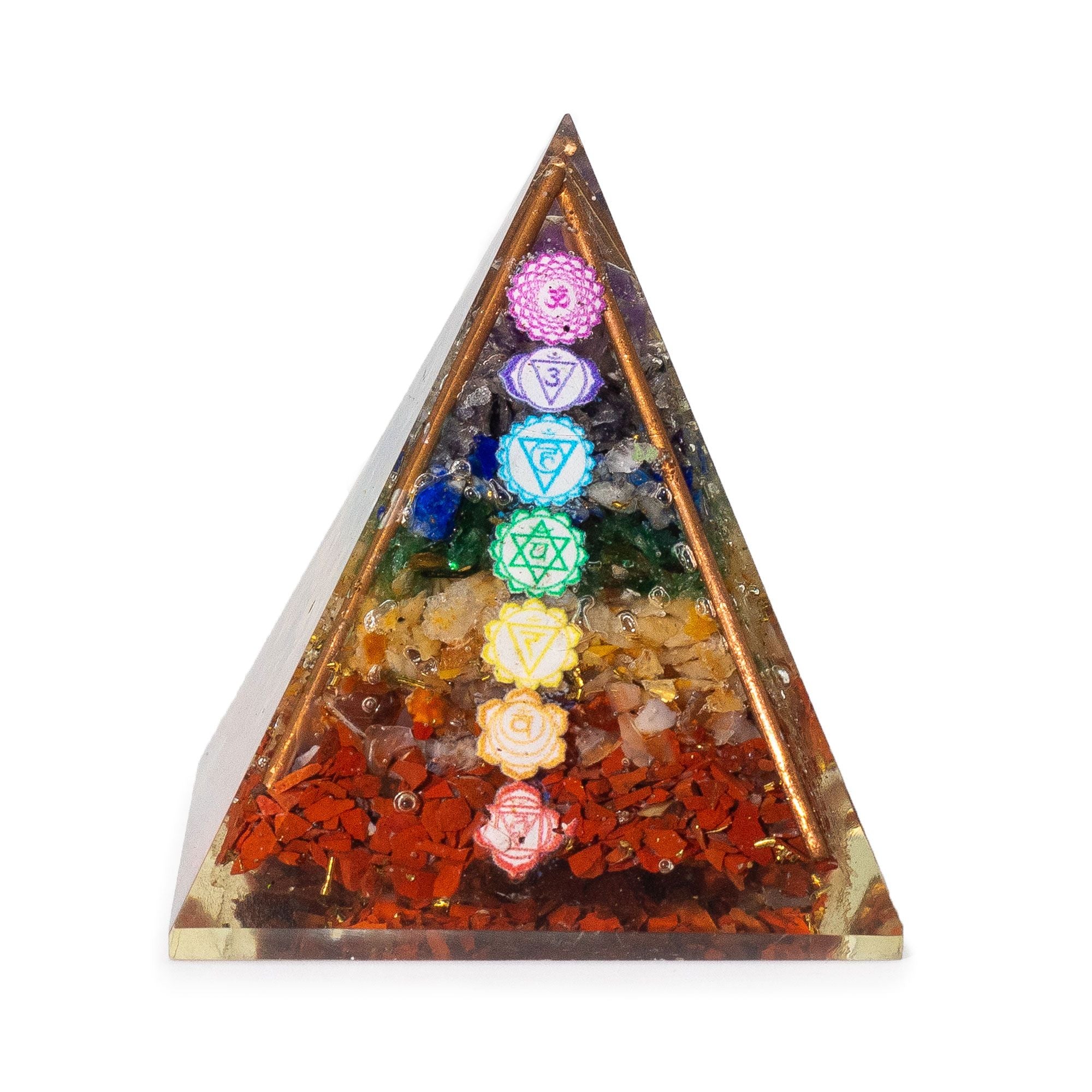 Medium Orgonite Pyramid 7x6 cm with Copper Rods and 7 Chakra Stones - Multicolor Element of Energy Harmony for Gift
