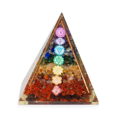 Medium Orgonite Pyramid 7x6 cm with Copper Rods and 7 Chakra Stones - Multicolor Element of Energy Harmony for Gift