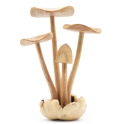 Hand-Carved Forest Mushrooms - Set of 4 Large Mushrooms Made from Natural Wood, Perfect as a Gift - Height 14 cm, Unique Rustic Style, Ideal for Interior Decoration