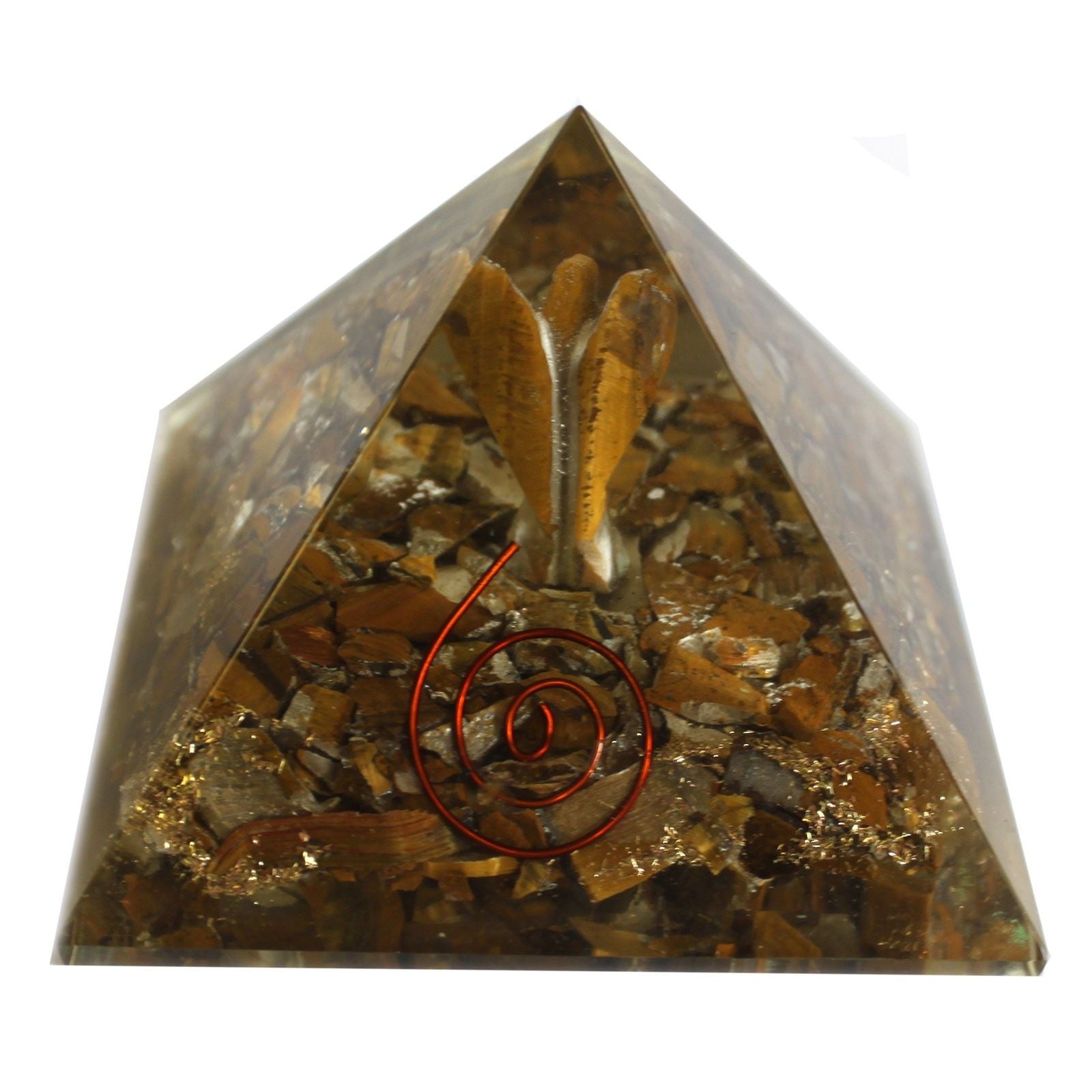 Magic Orgonite Pyramid 70 mm - Angel with Esoteric Objects, Greenish Interior, and Hand Finish