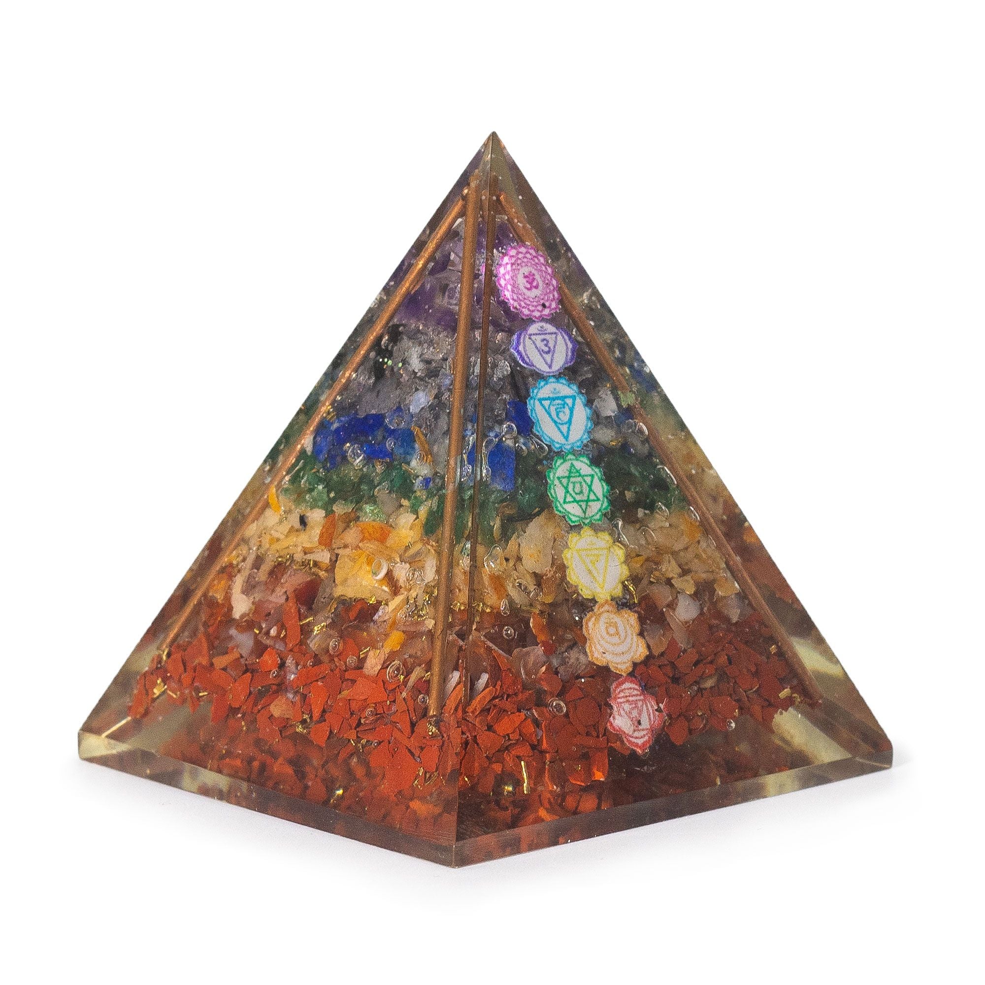 Medium Orgonite Pyramid 7x6 cm with Copper Rods and 7 Chakra Stones - Multicolor Element of Energy Harmony for Gift