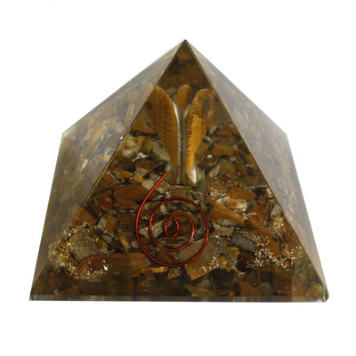 Magic Orgonite Pyramid 70 mm - Angel with Esoteric Objects, Greenish Interior, and Hand Finish