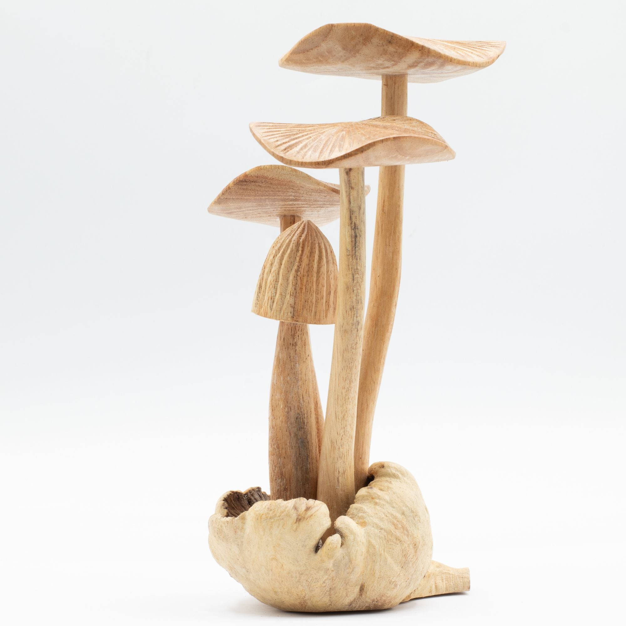 Hand-Carved Forest Mushrooms - Set of 4 Large Mushrooms Made from Natural Wood, Perfect as a Gift - Height 14 cm, Unique Rustic Style, Ideal for Interior Decoration