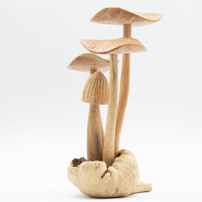Hand-Carved Forest Mushrooms - Set of 4 Large Mushrooms Made from Natural Wood, Perfect as a Gift - Height 14 cm, Unique Rustic Style, Ideal for Interior Decoration