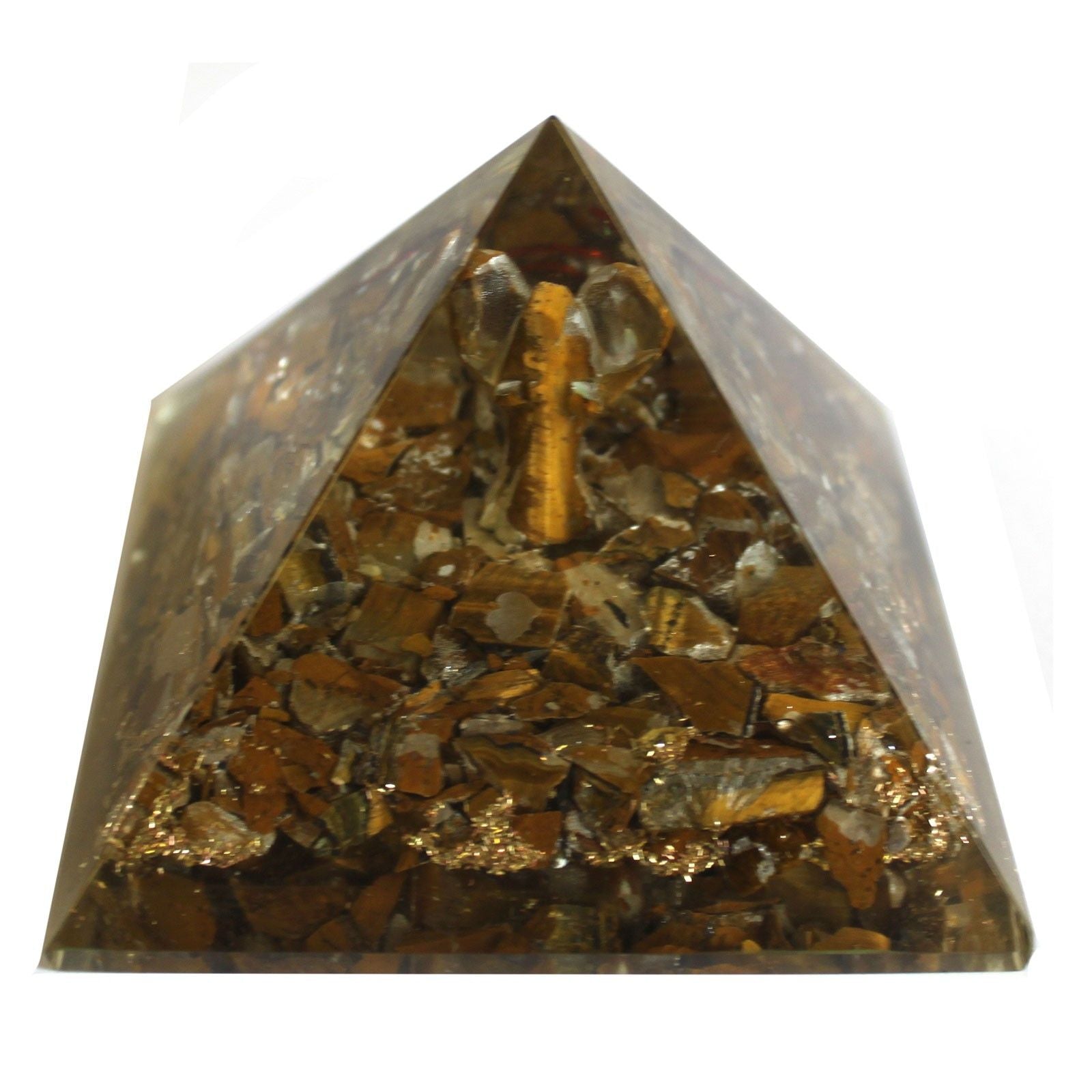 Magic Orgonite Pyramid 70 mm - Angel with Esoteric Objects, Greenish Interior, and Hand Finish