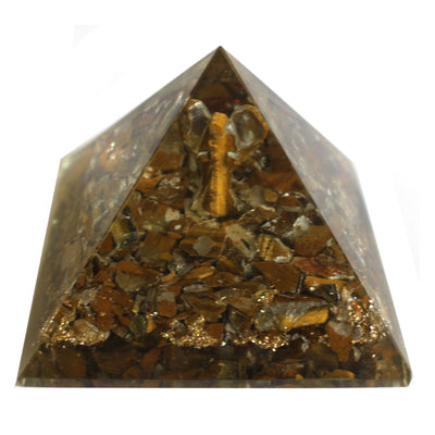 Magic Orgonite Pyramid 70 mm - Angel with Esoteric Objects, Greenish Interior, and Hand Finish
