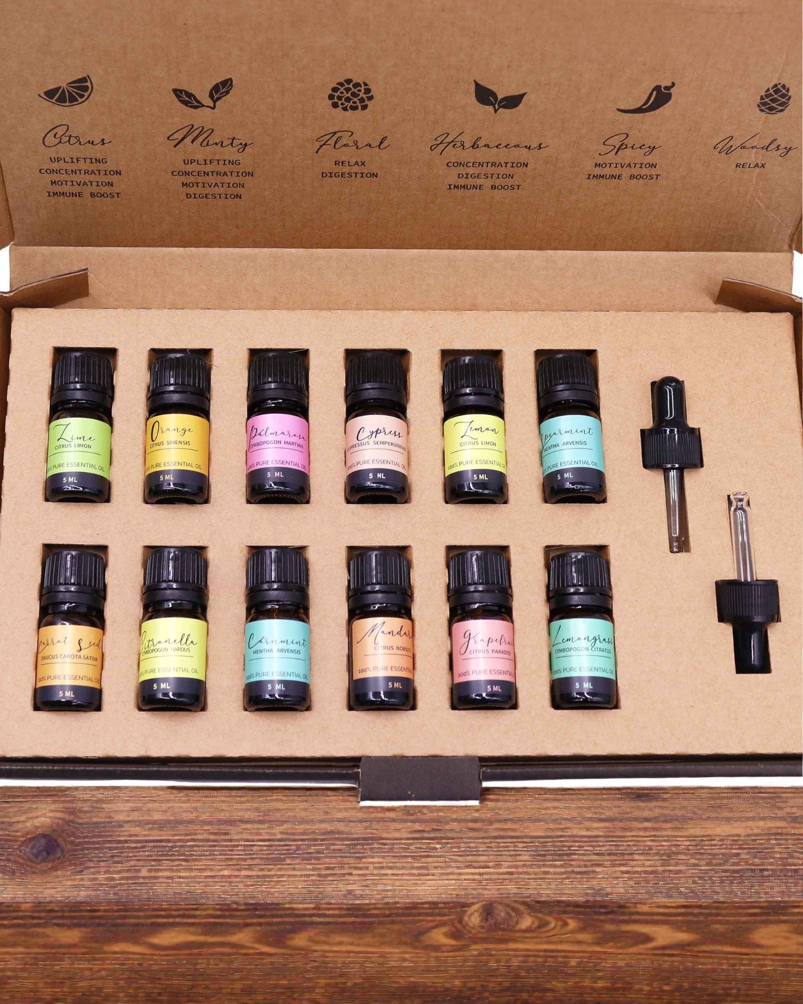 Summer Energy of Nature – Luxury Set of 12 Essential Oils 5 ml with Droppers