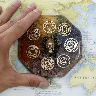 Orgonite Desk Power Pack - Tree of Life - Large - Handmade with Gemstones and Copper - Perfect Gift - Dimensions 11 cm x 1.5 cm - Protection from Electromagnetic Pollution - Symbol of Harmony and Energy
