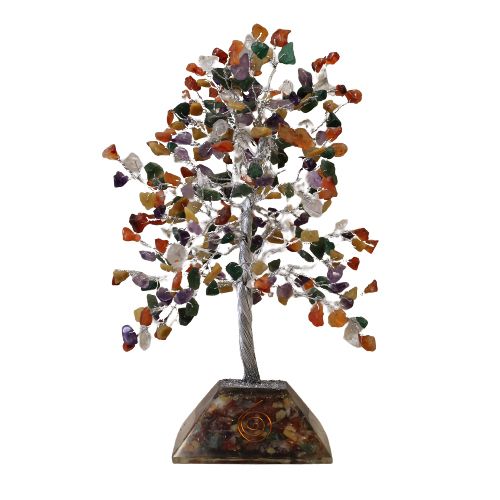 Lucky Tree with Orgonite Base - 320 Colorful Stones - Impressive Home Decoration or Gift - Stable Orgonite Base - Symbol of Positive Energy and Harmony