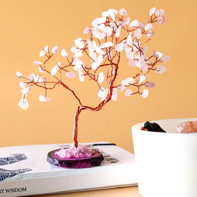 Pink Quartz Gemstone Tree on a Pink Agate Base