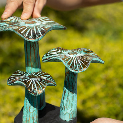 Small Artistic Golden Mushroom 20 cm - Handmade from Wood in Turquoise Shades