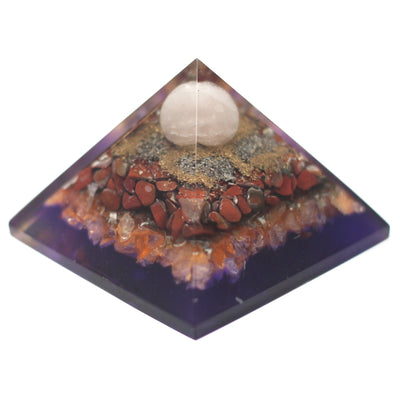 Orgonite Pyramid 70mm - Peacock in Multicolor Design with Gemstones and Copper