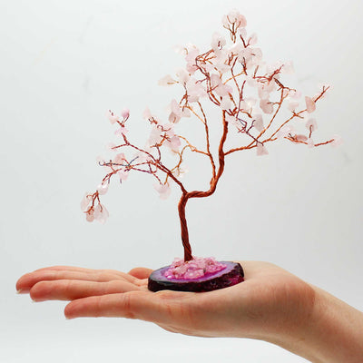 Pink Quartz Gemstone Tree on a Pink Agate Base