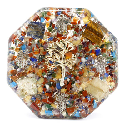 Orgonite Desk Power Pack - Tree of Life - Large - Handmade with Gemstones and Copper - Perfect Gift - Dimensions 11 cm x 1.5 cm - Protection from Electromagnetic Pollution - Symbol of Harmony and Energy