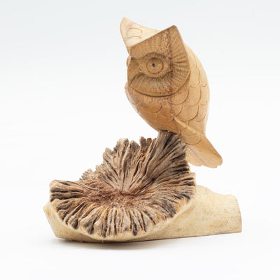 Handmade Owl Sculpture from Tree Burl - Unique Gift Figurine, Height 11 cm, Natural Shades from Indonesia