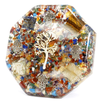 Orgonite Desk Power Pack - Tree of Life - Large - Handmade with Gemstones and Copper - Perfect Gift - Dimensions 11 cm x 1.5 cm - Protection from Electromagnetic Pollution - Symbol of Harmony and Energy
