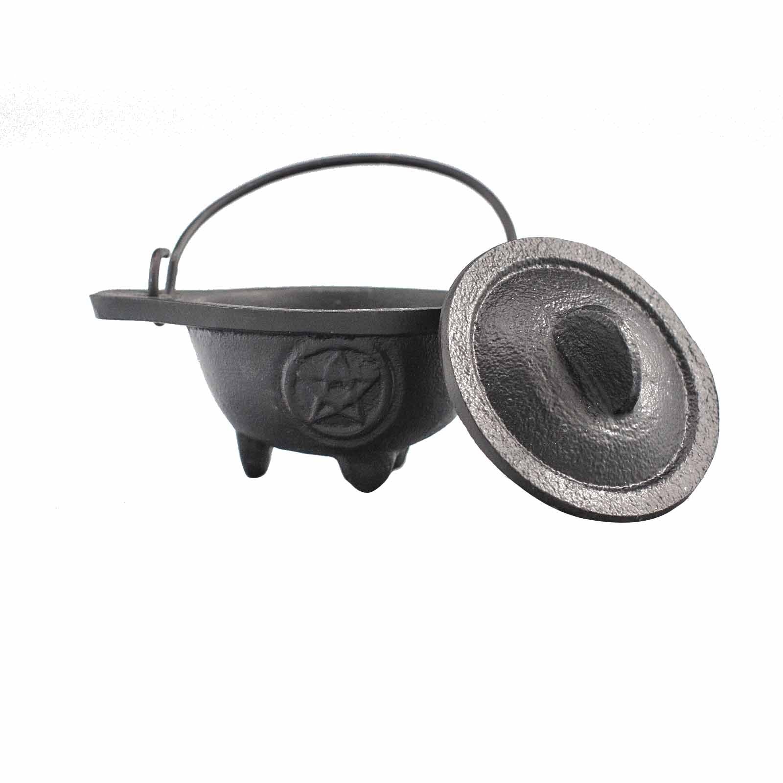 Elemental Cauldron with Pentagram 5x9 cm Cast Iron