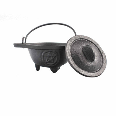 Elemental Cauldron with Pentagram 5x9 cm Cast Iron