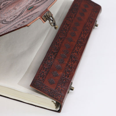 Dragon Mandala Book with Chakra Stones - Handcrafted, Natural Leather, 100 Smooth Pages, 25x34 cm