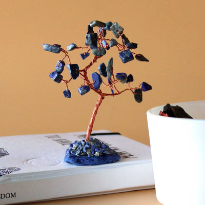 Sodalite Gemstone Tree on Blue Agate Base